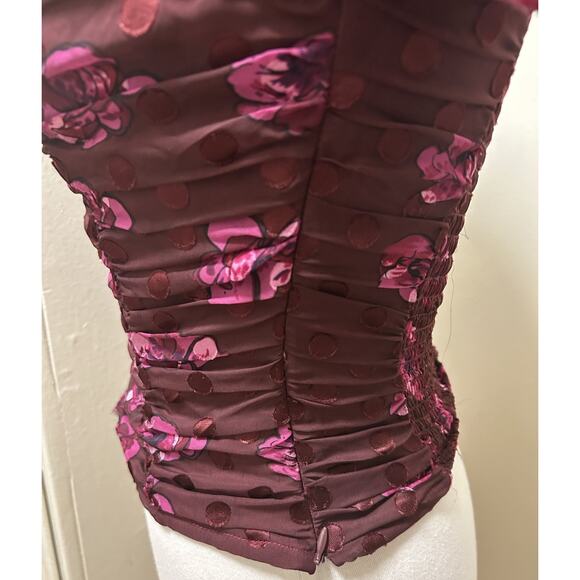 ASTR THE LABEL Perkins Fuchsia Burnout Floral Balloon Sleeve Polka Blouse Sz XS - Picture 8 of 12